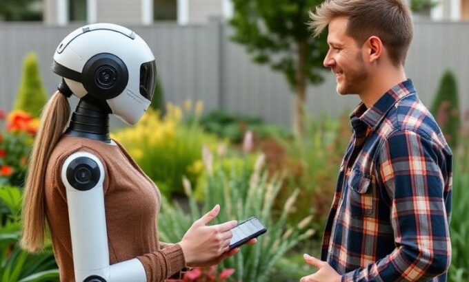 AI voice assistant interacting with a landscaping customer AI voice assistant interacting with a landscaping customer