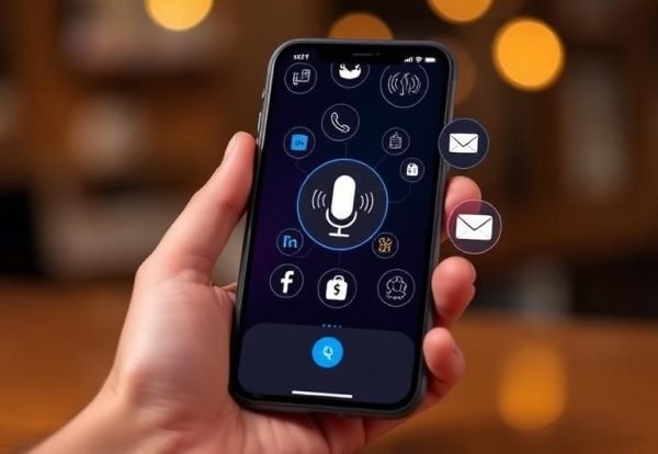 Chattertools blog featured image for AI voice assistant for small business on smartphone with trade icons
