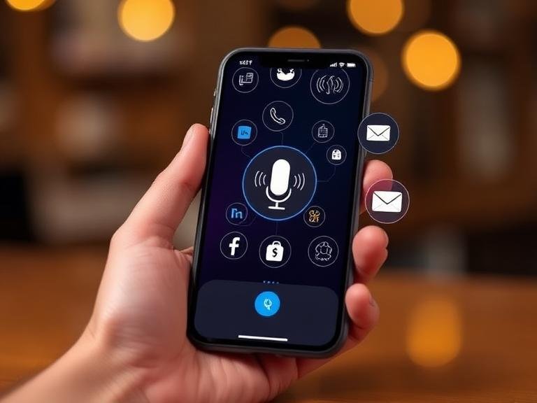 Chattertools blog featured image for AI voice assistant for small business on smartphone with trade icons